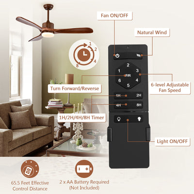 52 Inch Reversible Ceiling Fan with LED Light and Adjustable Temperature-Brown