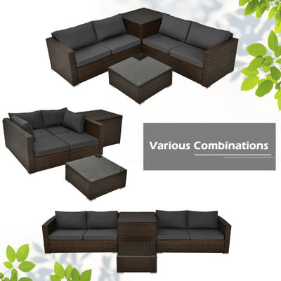 4 Pieces Patio Rattan Cushioned Furniture Set with Armrest and Storage Box-Brown