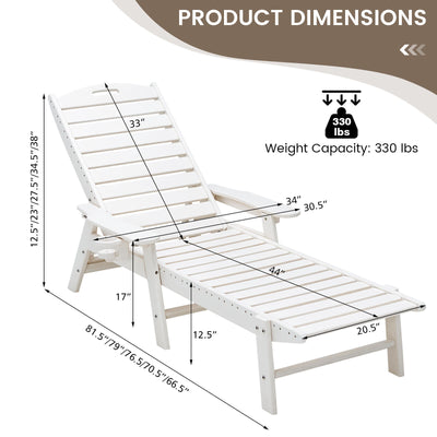 Weatherproof Patio Lounge Chair with Adjustable Back and Cup Holder-White