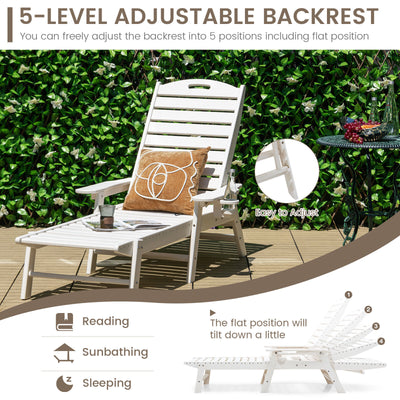 Weatherproof Patio Lounge Chair with Adjustable Back and Cup Holder-White