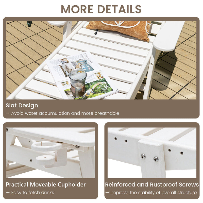 Weatherproof Patio Lounge Chair with Adjustable Back and Cup Holder-White