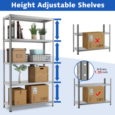 5-Tier Adjustable Storage Shelves with Foot Pads