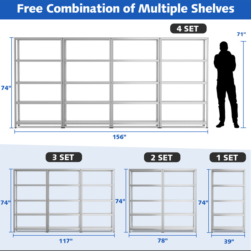 5-Tier Adjustable Storage Shelves with Foot Pads