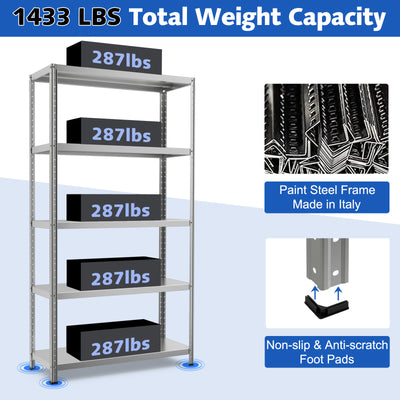 5-Tier Adjustable Storage Shelves with Foot Pads