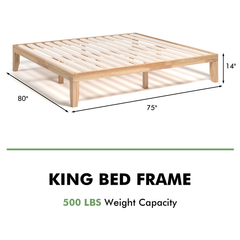 14 Inch King Size Wood Platform Bed Frame-Natural