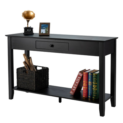 Console Sofa Side Accent Table with Drawer Shelf-Black