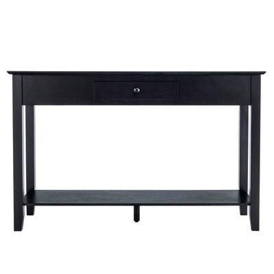 Console Sofa Side Accent Table with Drawer Shelf-Black