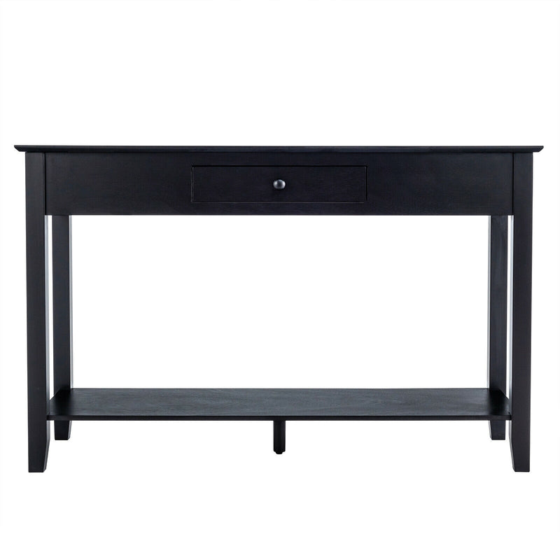 Console Sofa Side Accent Table with Drawer Shelf-Black