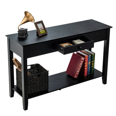 Console Sofa Side Accent Table with Drawer Shelf-Black