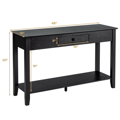 Console Sofa Side Accent Table with Drawer Shelf-Black