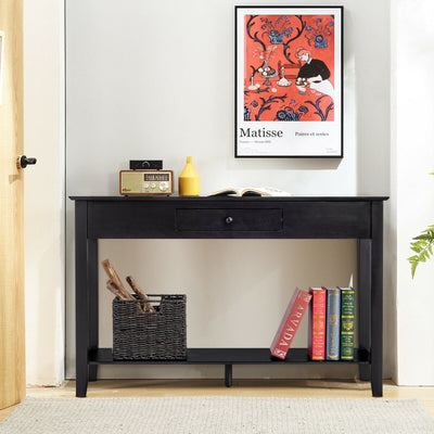 Console Sofa Side Accent Table with Drawer Shelf-Black