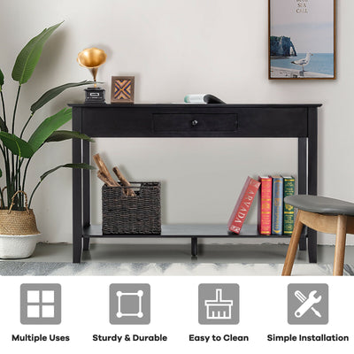 Console Sofa Side Accent Table with Drawer Shelf-Black