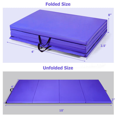 4 Feet x 10 Feet x 2 Inch Folding Gymnastics Tumbling Gym Mat-Purple