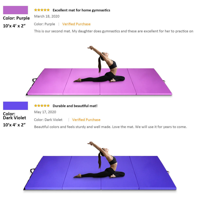 4 Feet x 10 Feet x 2 Inch Folding Gymnastics Tumbling Gym Mat-Purple