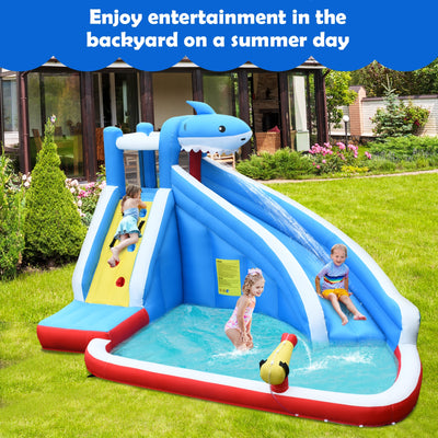 4-in-1 Inflatable Water Slide Park with Long Slide and 735W Blower