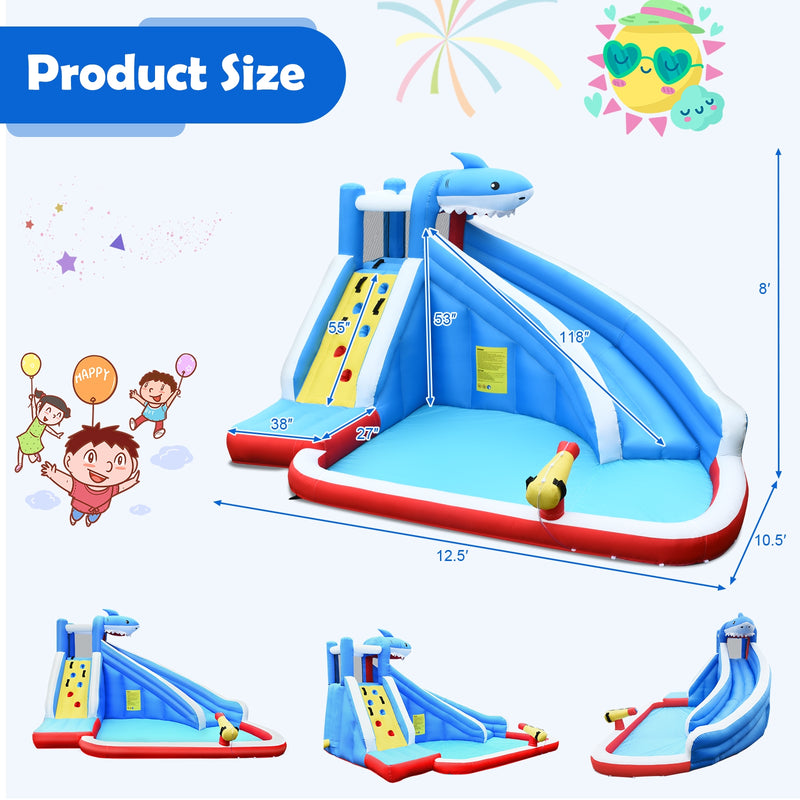 4-in-1 Inflatable Water Slide Park with Long Slide and 735W Blower