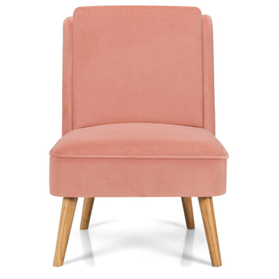 Velvet Accent Armless Side Chair with Rubber Wood Legs for Bedroom-Pink