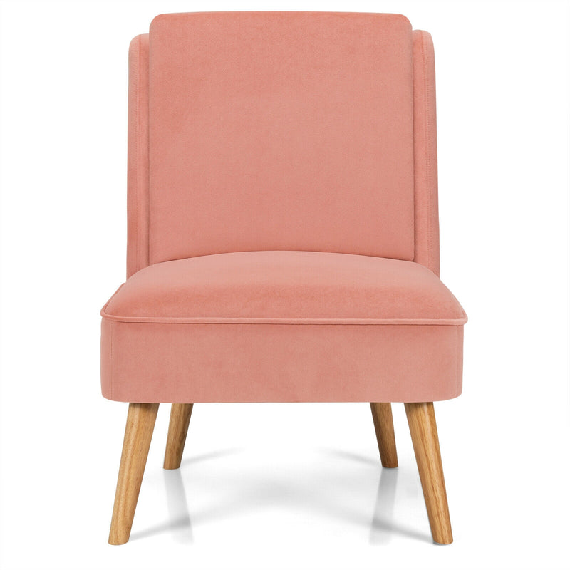 Velvet Accent Armless Side Chair with Rubber Wood Legs for Bedroom-Pink