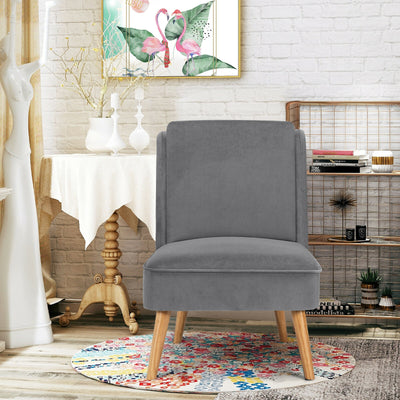 Velvet Accent Armless Side Chair with Rubber Wood Legs for Bedroom-Gray