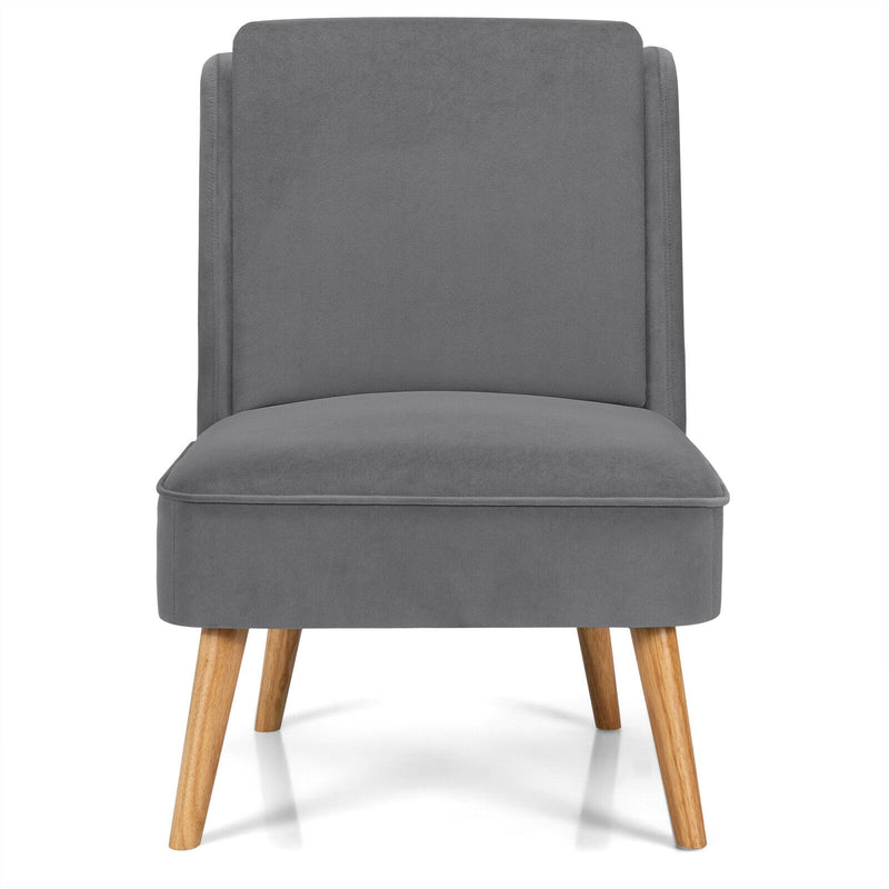 Velvet Accent Armless Side Chair with Rubber Wood Legs for Bedroom-Gray