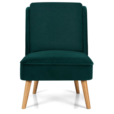 Velvet Accent Armless Side Chair with Rubber Wood Legs for Bedroom-Green