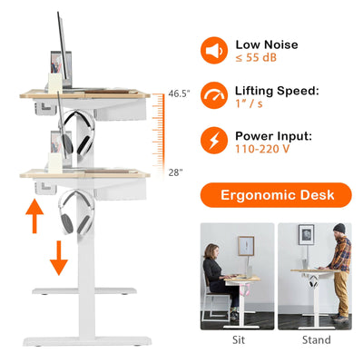 48 Inches Electric Standing Adjustable Desk with Control Panel and USB Port-Beige