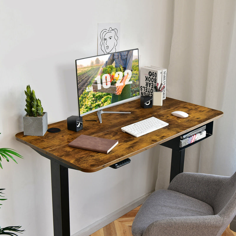 48-inch Electric Height Adjustable Standing Desk with Control Panel-Rustic Brown