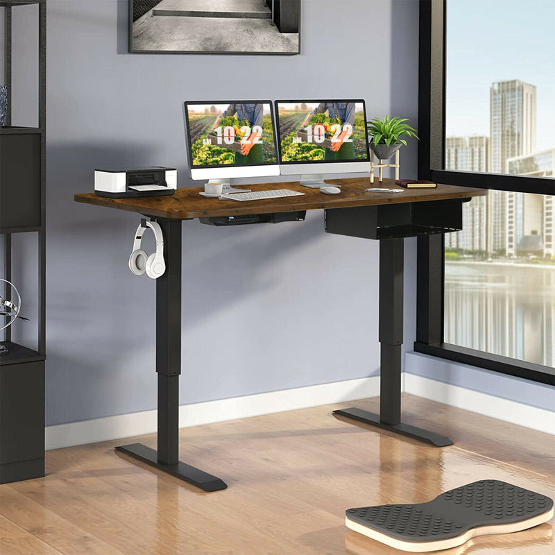 48-inch Electric Height Adjustable Standing Desk with Control Panel-Rustic Brown