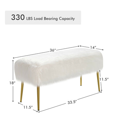 Upholstered Faux Fur Vanity Stool with Golden Legs for Makeup Room-White