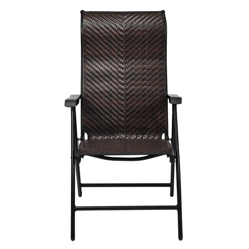 2 Pieces Patio Rattan Folding Reclining Chair