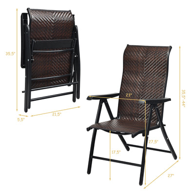 2 Pieces Patio Rattan Folding Reclining Chair