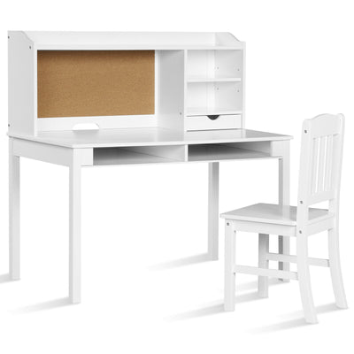 Kids Desk and Chair Set Study Writing Desk with Hutch and Bookshelves-White