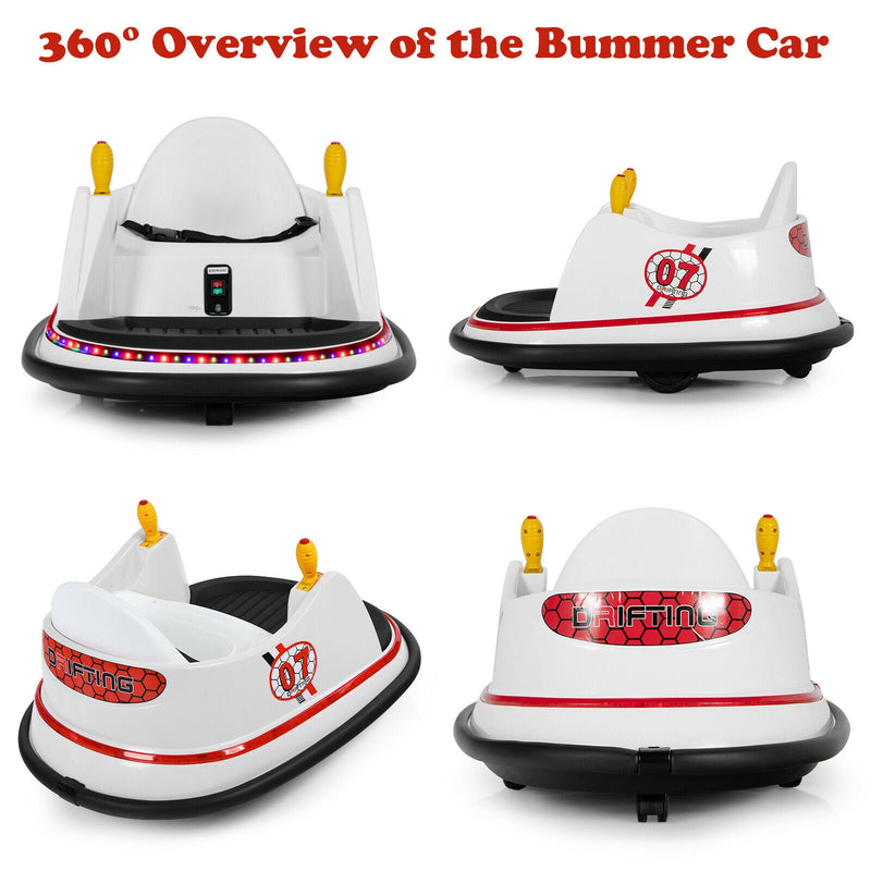 6V Kids Ride On Bumper Car 360-Degree Spin Race Toy with Remote Control-White