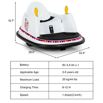 6V Kids Ride On Bumper Car 360-Degree Spin Race Toy with Remote Control-White