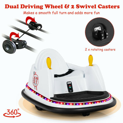 6V Kids Ride On Bumper Car 360-Degree Spin Race Toy with Remote Control-White