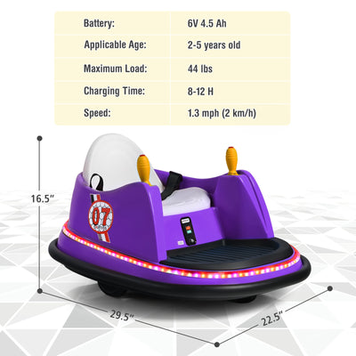 12V Electric Kids Ride On Bumper Car with Flashing Lights for Toddlers-Purple