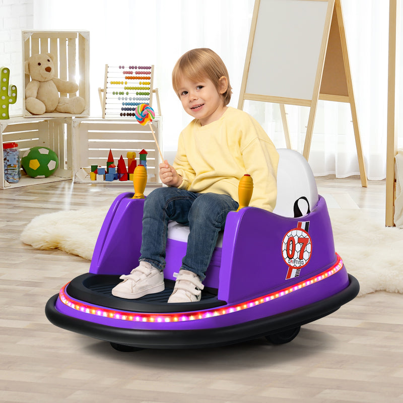 12V Electric Kids Ride On Bumper Car with Flashing Lights for Toddlers-Purple