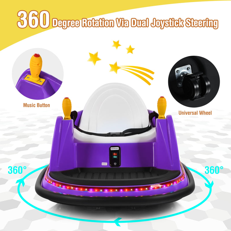 12V Electric Kids Ride On Bumper Car with Flashing Lights for Toddlers-Purple