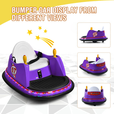 12V Electric Kids Ride On Bumper Car with Flashing Lights for Toddlers-Purple