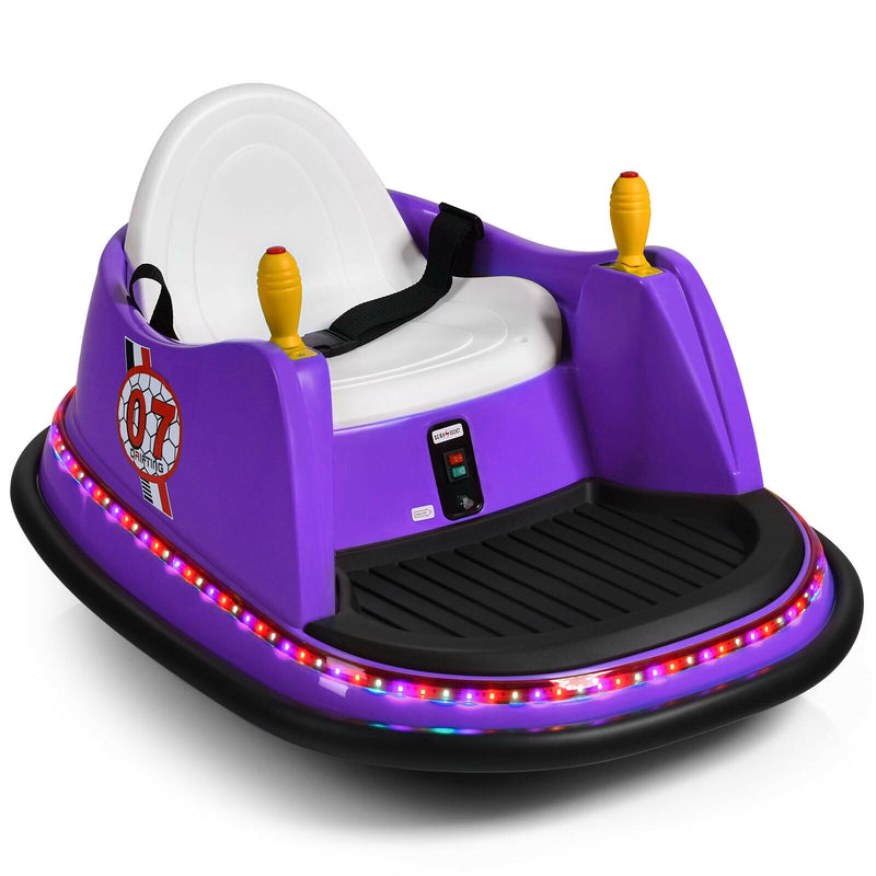 12V Electric Kids Ride On Bumper Car with Flashing Lights for Toddlers-Purple