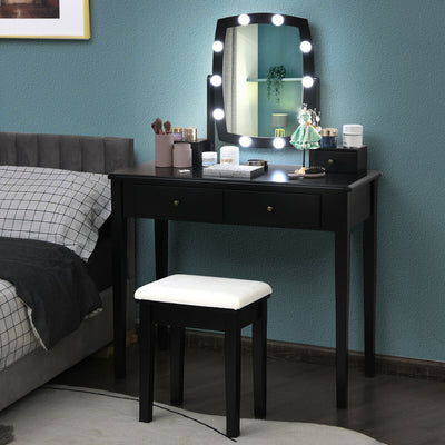 Vanity Table Set with Lighted Mirror for Bedroom and Dressing Room-Black