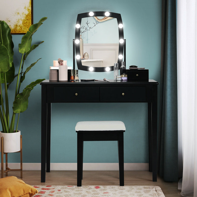 Vanity Table Set with Lighted Mirror for Bedroom and Dressing Room-Black