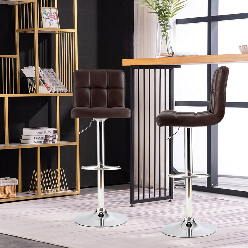 Adjustable Swivel Bar Stool with PU Leather-Brown