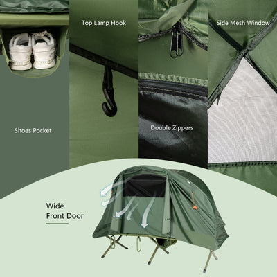 Cot Elevated Compact Tent Set with External Cover-Green