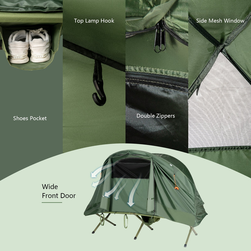 Cot Elevated Compact Tent Set with External Cover-Green