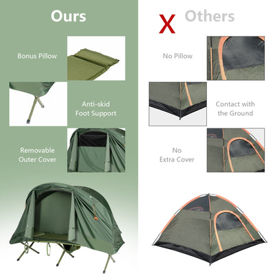 Cot Elevated Compact Tent Set with External Cover-Green