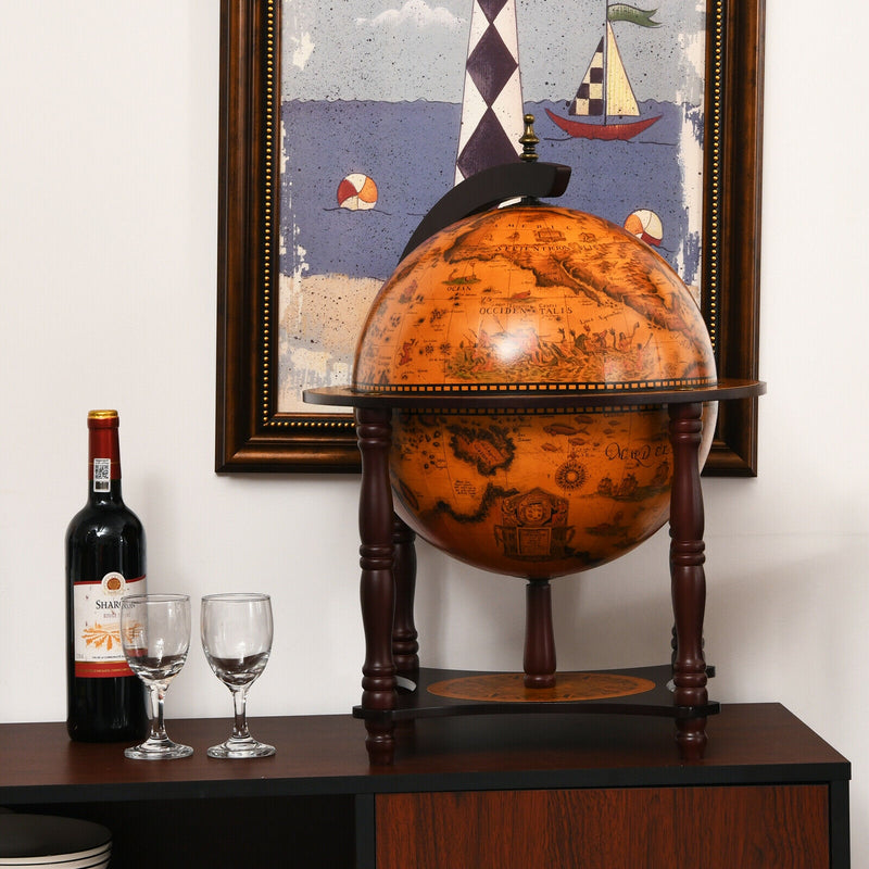 23 Inch Globe Wine Bar Stand for Dining Room and Living Room-Brown