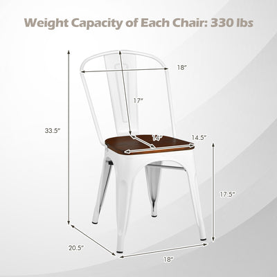 Set of 4 Tolix Style Metal Dining Wood Seat-White