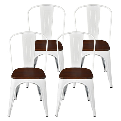 Set of 4 Tolix Style Metal Dining Wood Seat-White