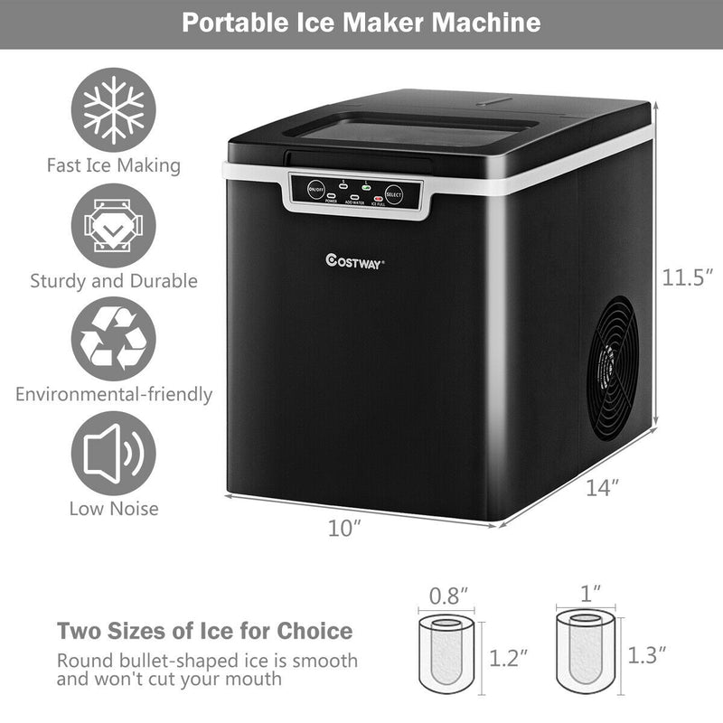 Ice Maker Machine with Scoop & Basket Black